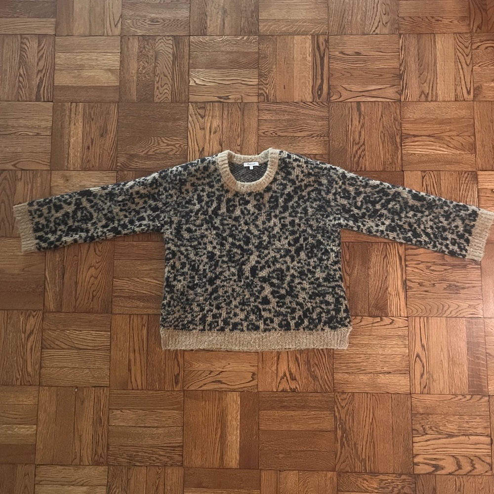 Madewell Beige and Black Leopard Fuzzy Knit Sweater